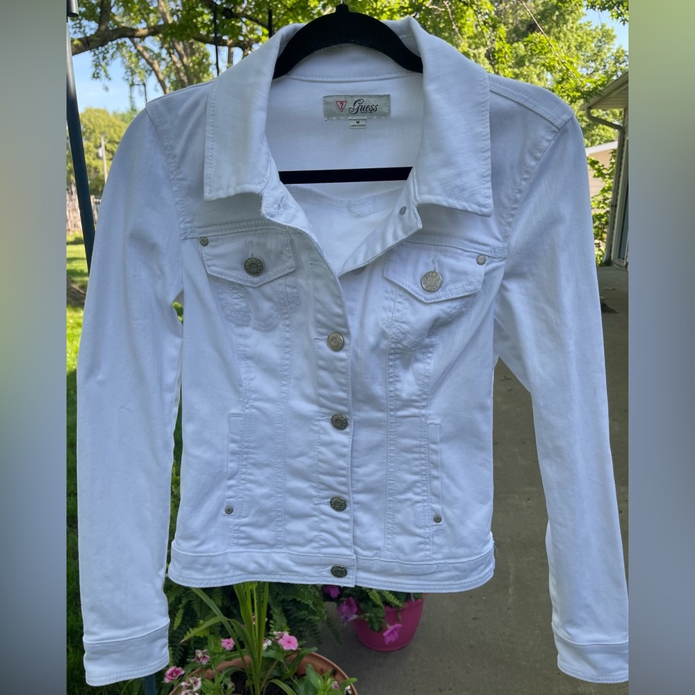 Guess Classic White Fitted Denim Jean Jacket Sz M - Picture 3 of 12